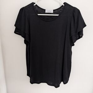 Kaileigh Black Flutter-Sleeve Short Sleeve Top